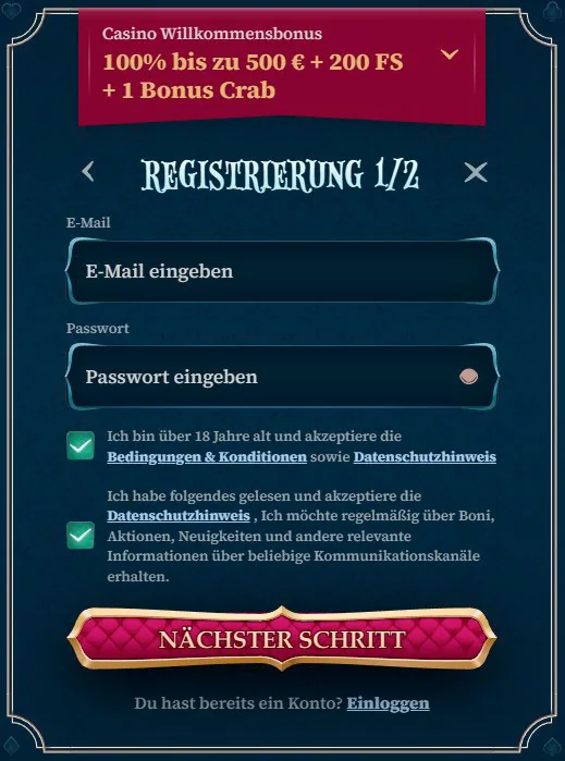 Registrierungsformular BetAlice Casino